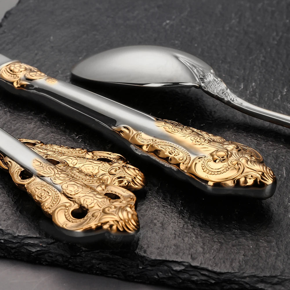 Royal Vintage 30-Piece Gold Plated Cutlery Set – Service for 6 (Gold, Rose Gold, Black)