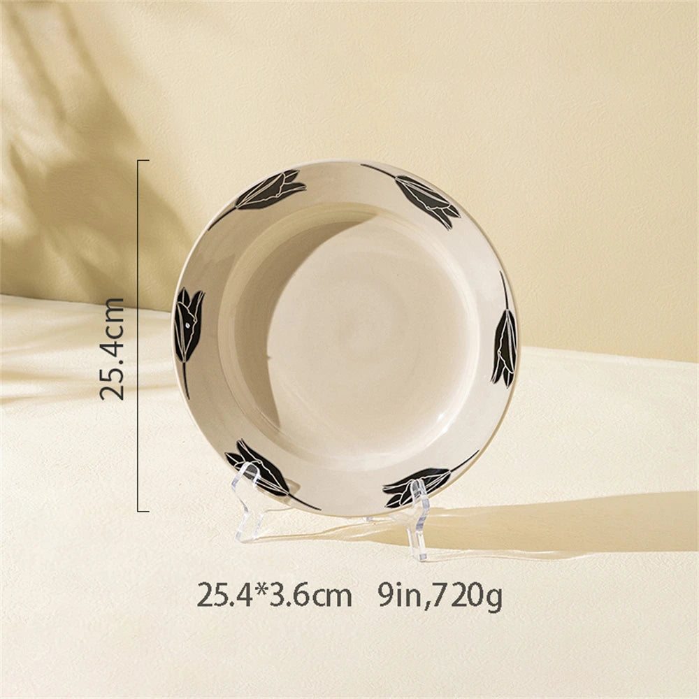 Vintage Black Printed Ceramic Tableware Collection – Western Style Afternoon Tea & Dinner Set