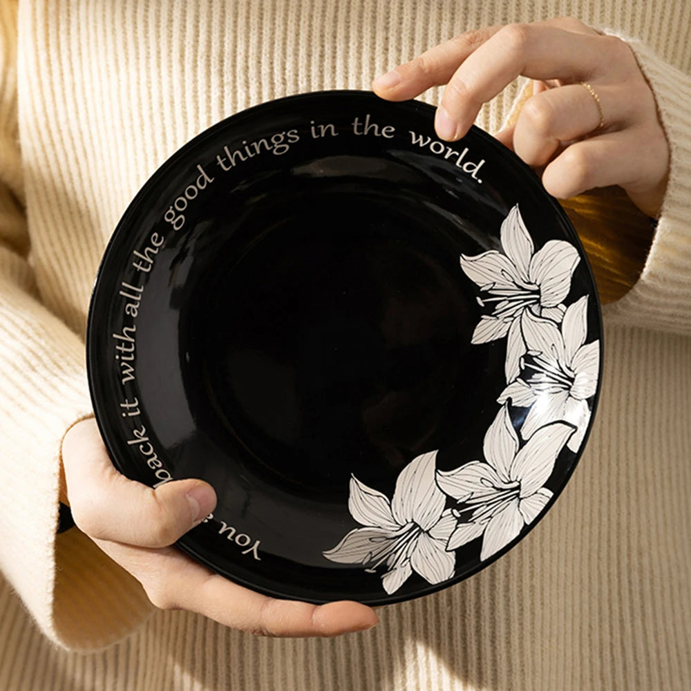 Vintage Black Printed Ceramic Tableware Collection – Western Style Afternoon Tea & Dinner Set