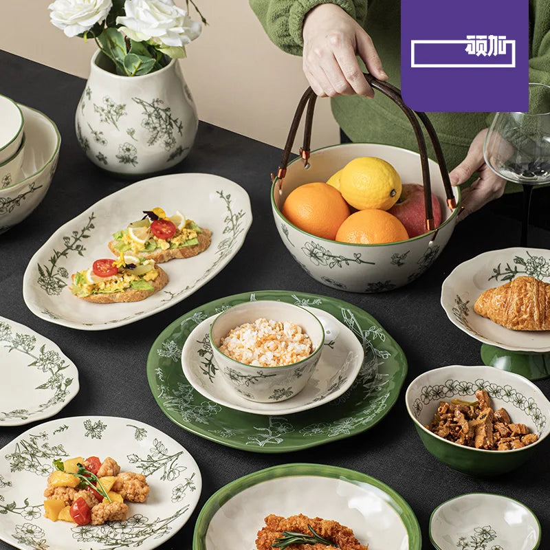 Vintage Charm Heat-Resistant Ceramic Dinnerware Set – Lead-Free & Microwavable