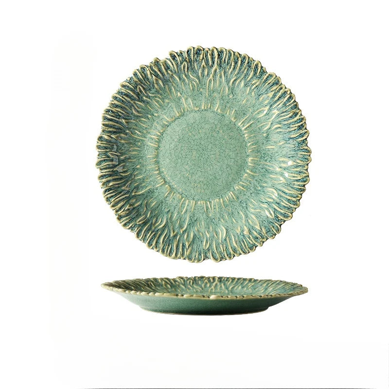 "Sun Bloom" Retro Kiln-Glazed Ceramic Flower Plate