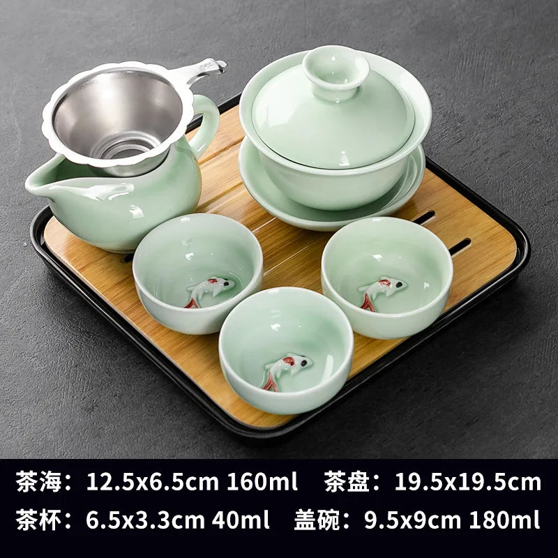 Household Kung Fu Tea Set (Gaiwan, 3 Cups & Dry Tray)