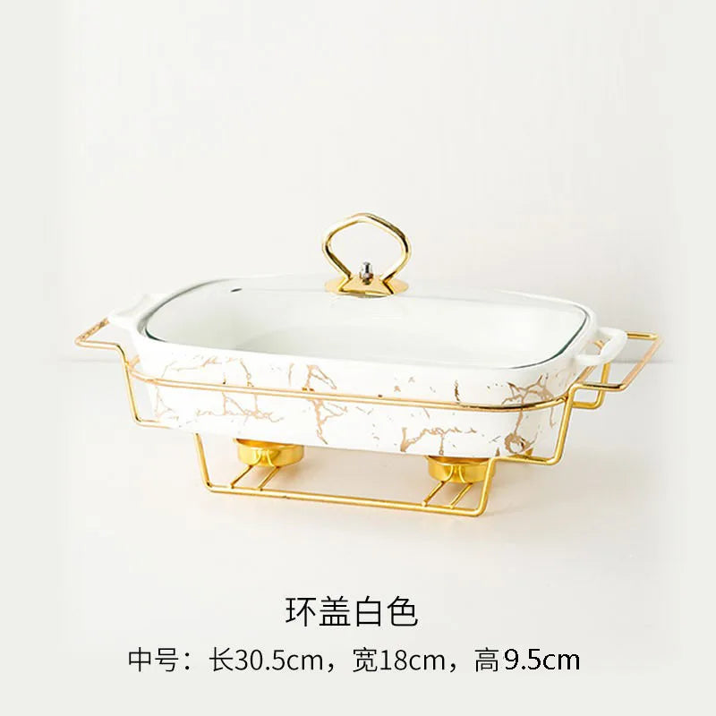 Rectangular Amphora Ceramic Casserole with Candle Warmer