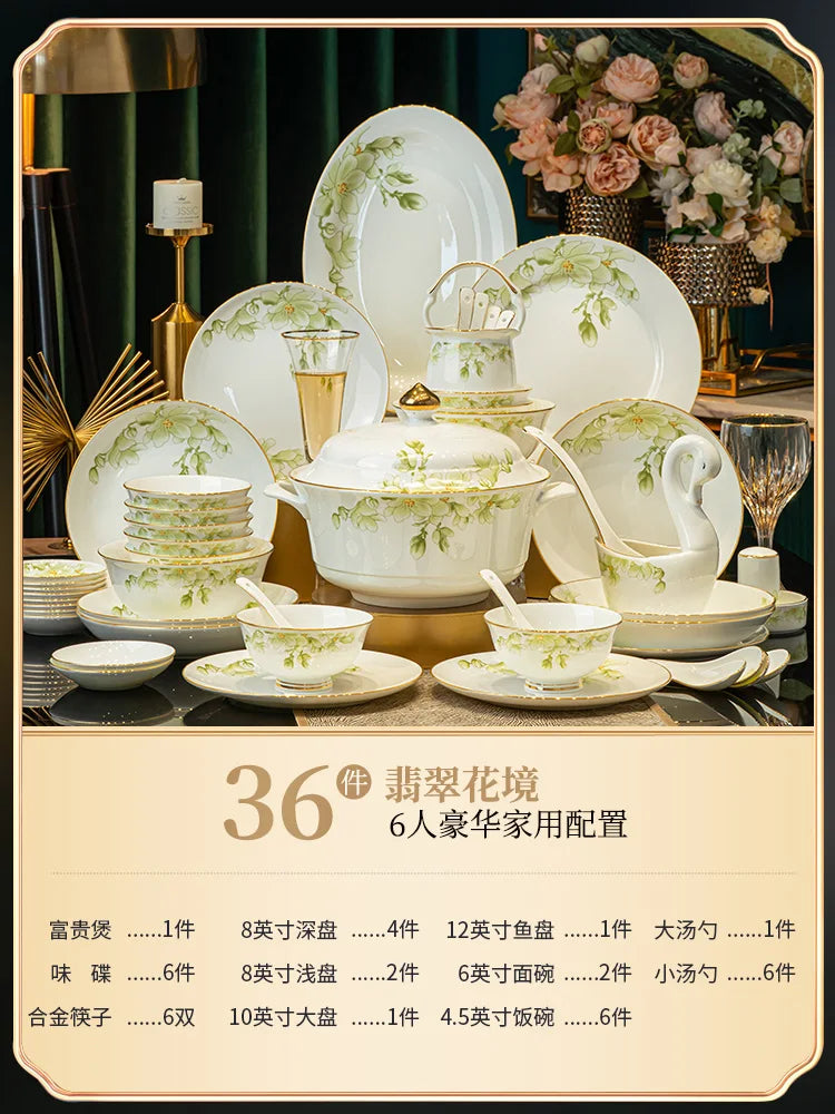 Luxury White & Green Dinnerware.