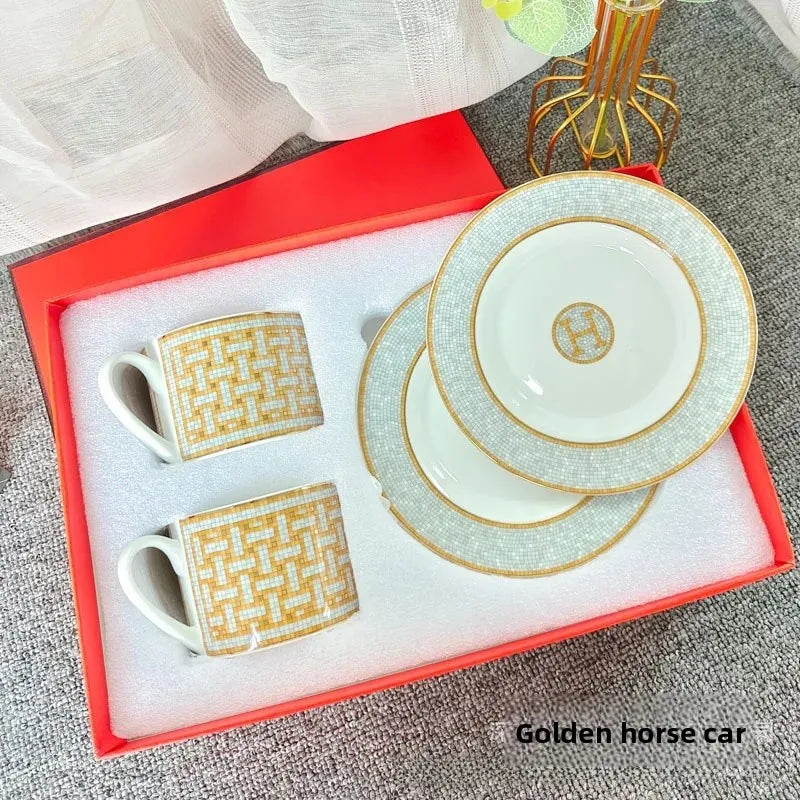 Fashionable European Style Red Tea & Coffee Set (2 Cups + 2 Plates) – Luxury Gift Box