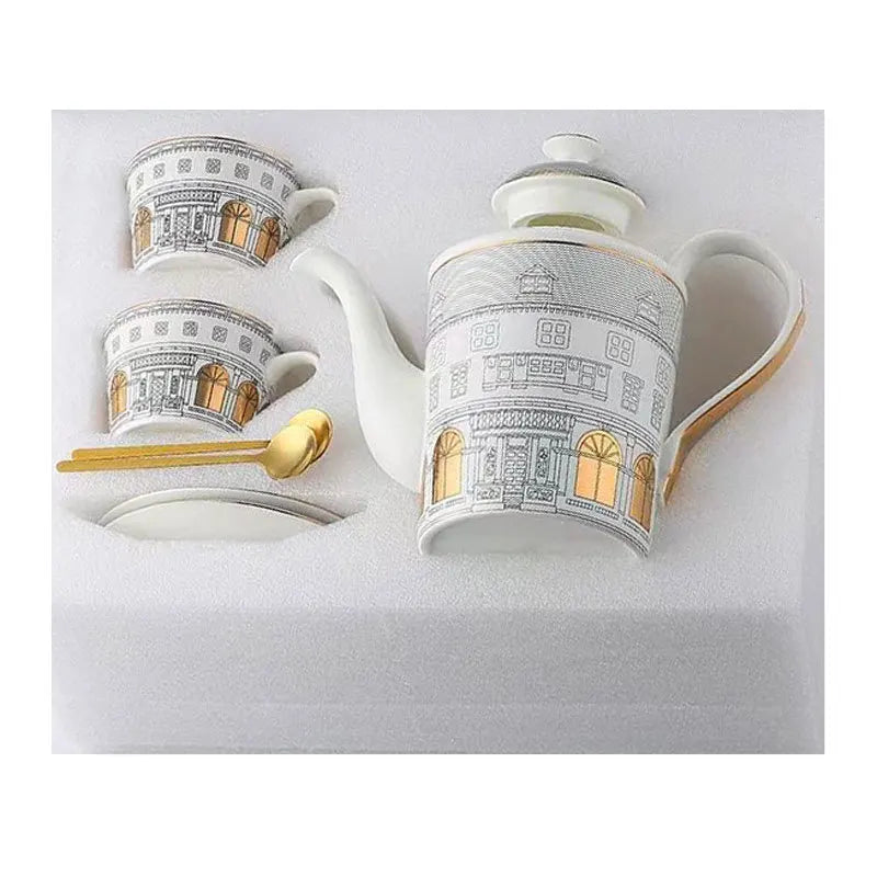 European Swan Castle Coffee & Tea Set (Gold-Plated Handle)