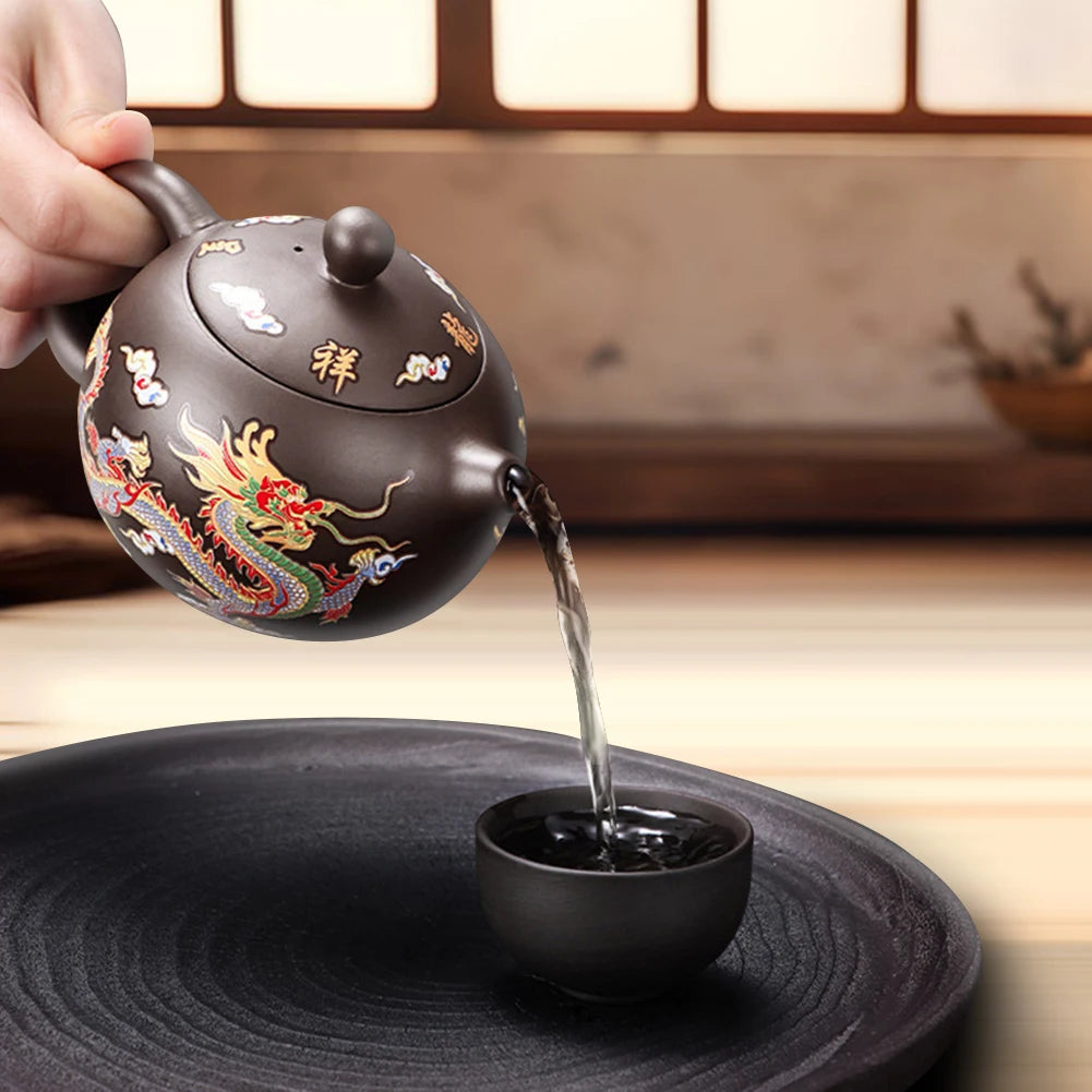 Color-Changing "Dragon & Phoenix" Purple Clay Teapot