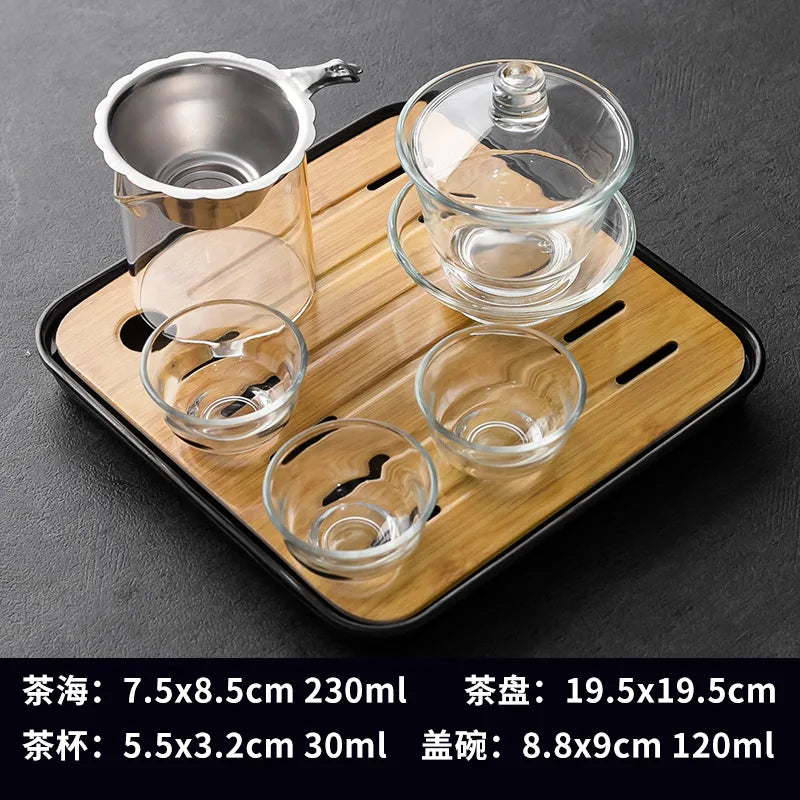 Household Kung Fu Tea Set (Gaiwan, 3 Cups & Dry Tray)