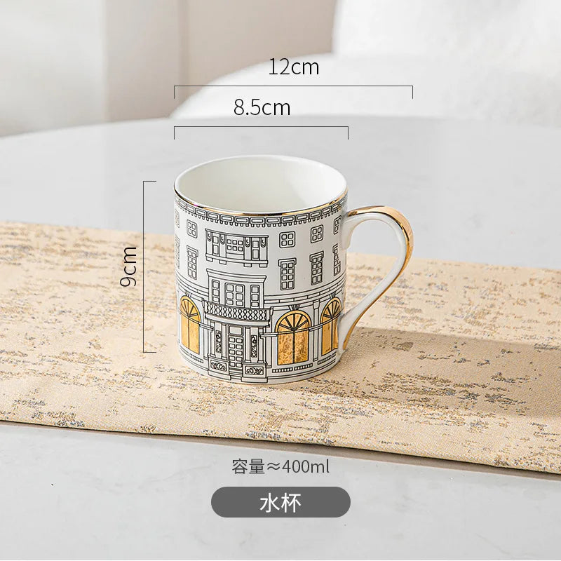 European Swan Castle Coffee & Tea Set (Gold-Plated Handle)