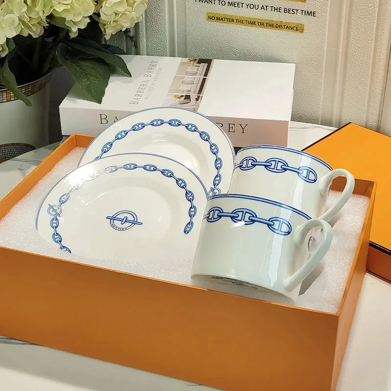 Fashionable European Style Red Tea & Coffee Set (2 Cups + 2 Plates) – Luxury Gift Box