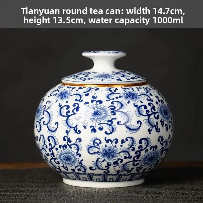 Classic Blue & White Porcelain Tea Canister – Moisture-Proof Storage Jar