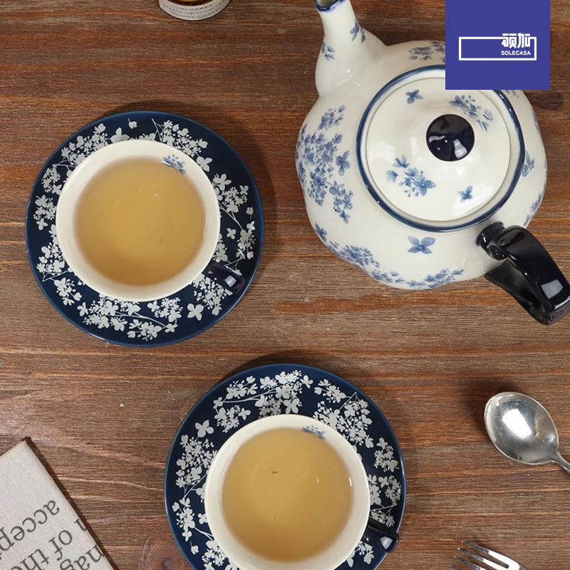 SOLECASA Elegant Blue & White Porcelain Tea Service – Complete Afternoon Tea Gift Set
