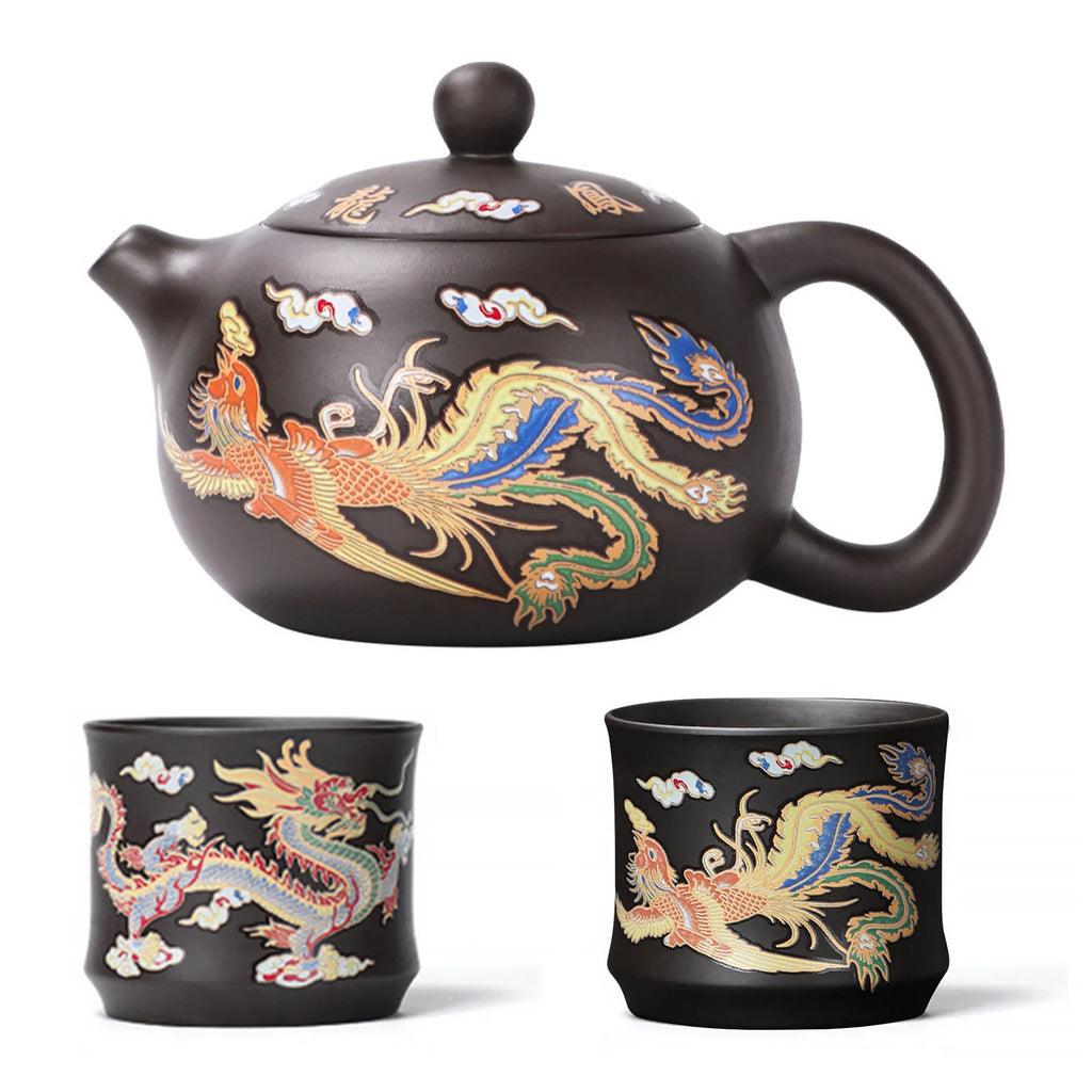 Color-Changing "Dragon & Phoenix" Purple Clay Teapot