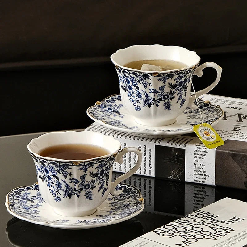 "English Vintage" Blue & White Porcelain Cup & Saucer Set