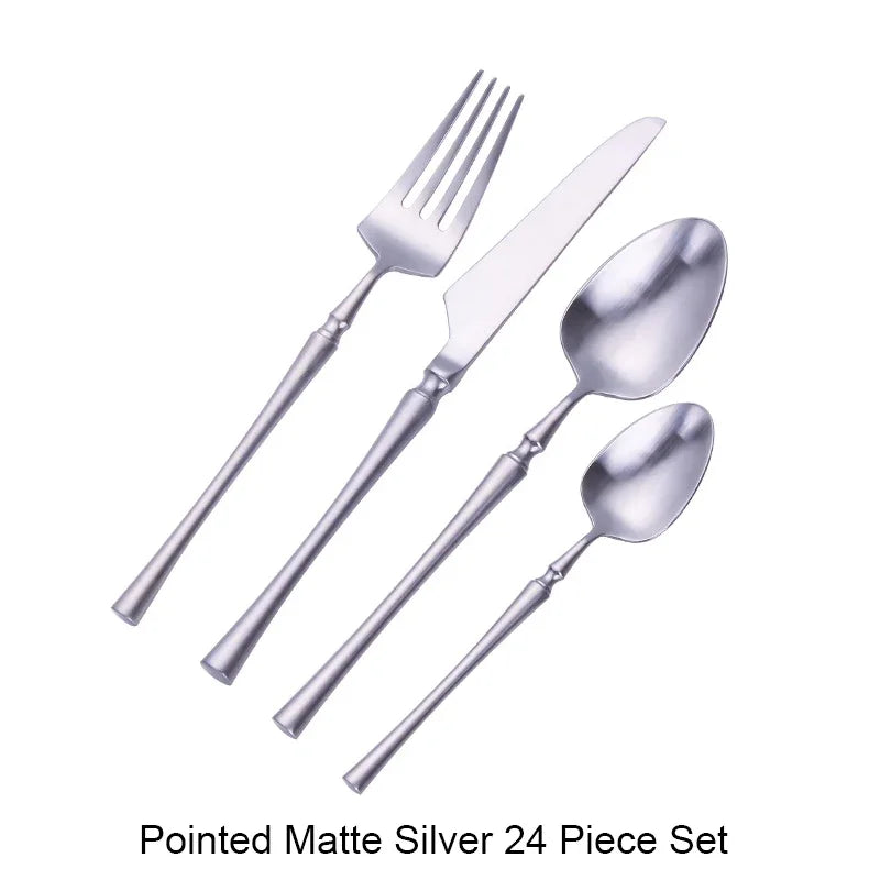 Modern Luxury Matte Black & Gold Flatware Set (24 Pieces) – Stainless Steel