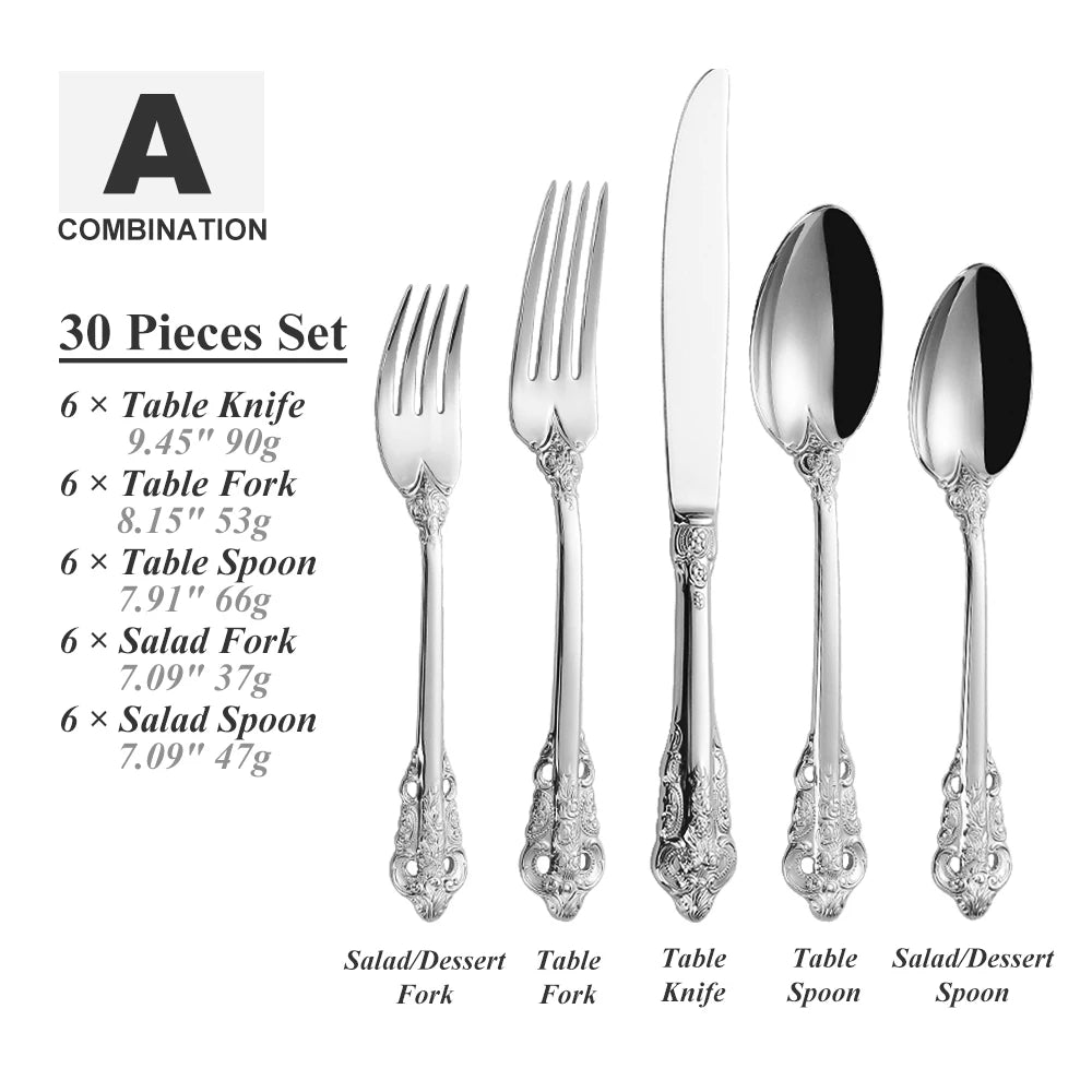 Royal Vintage 30-Piece Gold Plated Cutlery Set – Service for 6 (Gold, Rose Gold, Black)