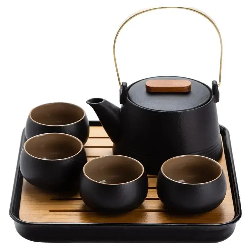 Premium Black Ceramic Kung Fu Set with Tea Pet