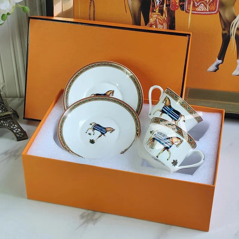 Fashionable European Style Red Tea & Coffee Set (2 Cups + 2 Plates) – Luxury Gift Box