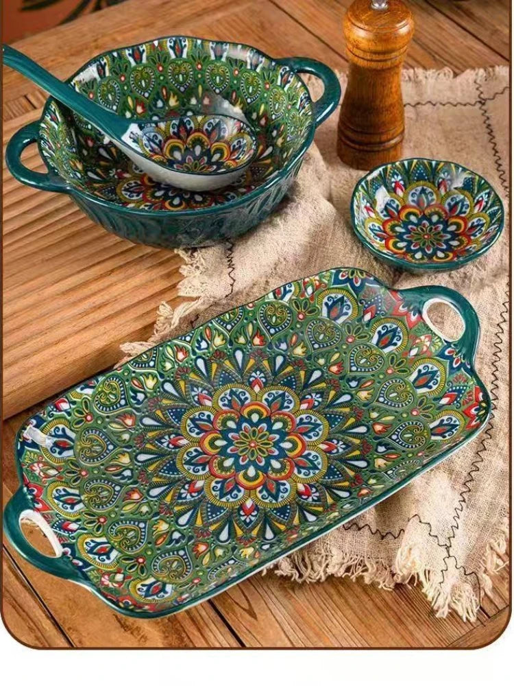 Creative Modern Ceramic Tableware Collection – Handle Bowls & Steak Plates