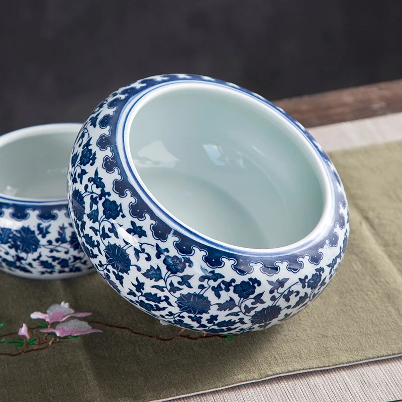 Vintage Blue & White Porcelain Lotus Bowl