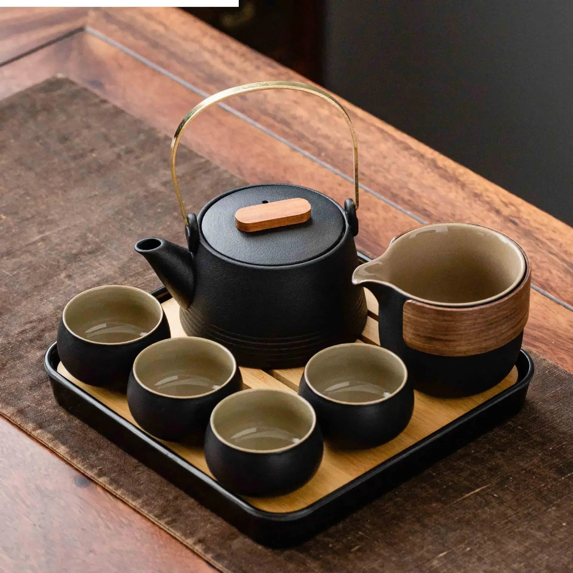 Premium Black Ceramic Kung Fu Set with Tea Pet