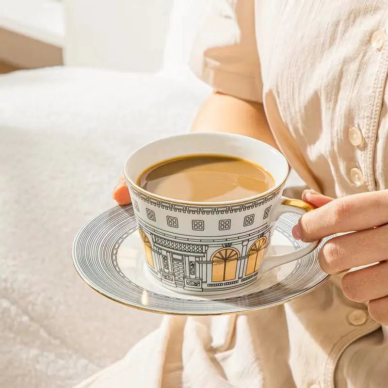 European Swan Castle Coffee & Tea Set (Gold-Plated Handle)