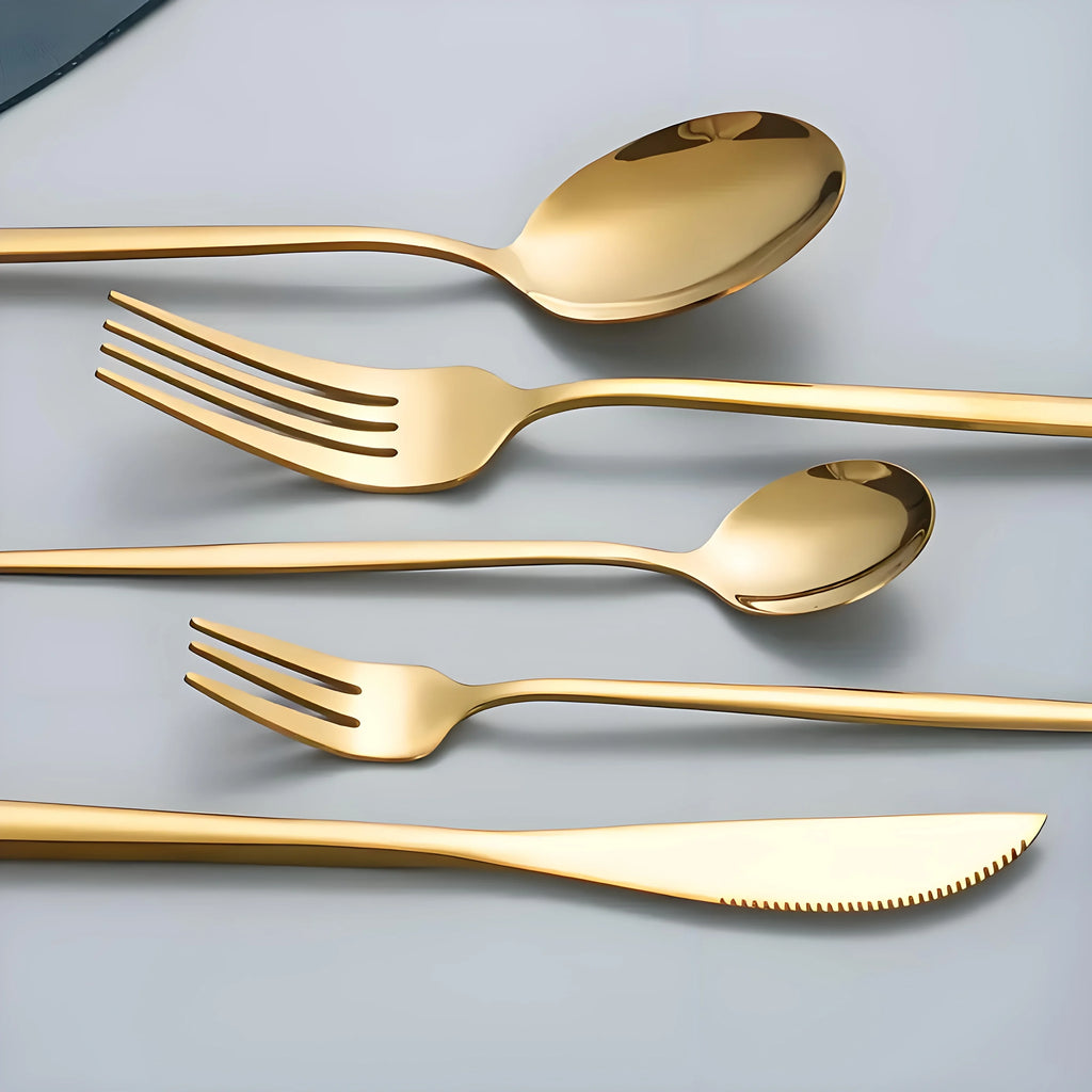 Luxury 30-Piece Stainless Steel Cutlery Set – Golden & Silver Flatware Collection