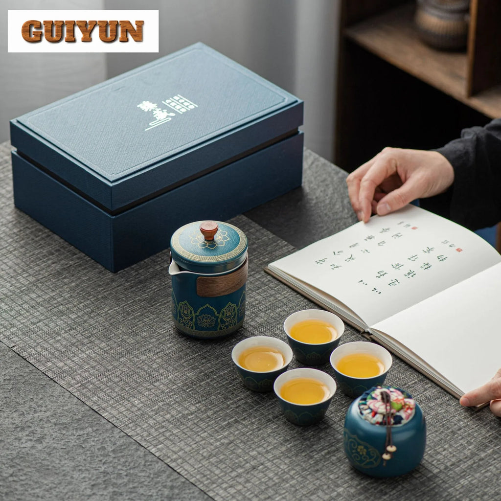 Portable Outdoor Tea Ceremony Set – 1 Pot & 4 Cups (Gift Box)