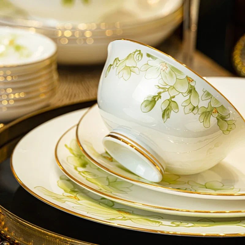 Luxury White & Green Dinnerware.