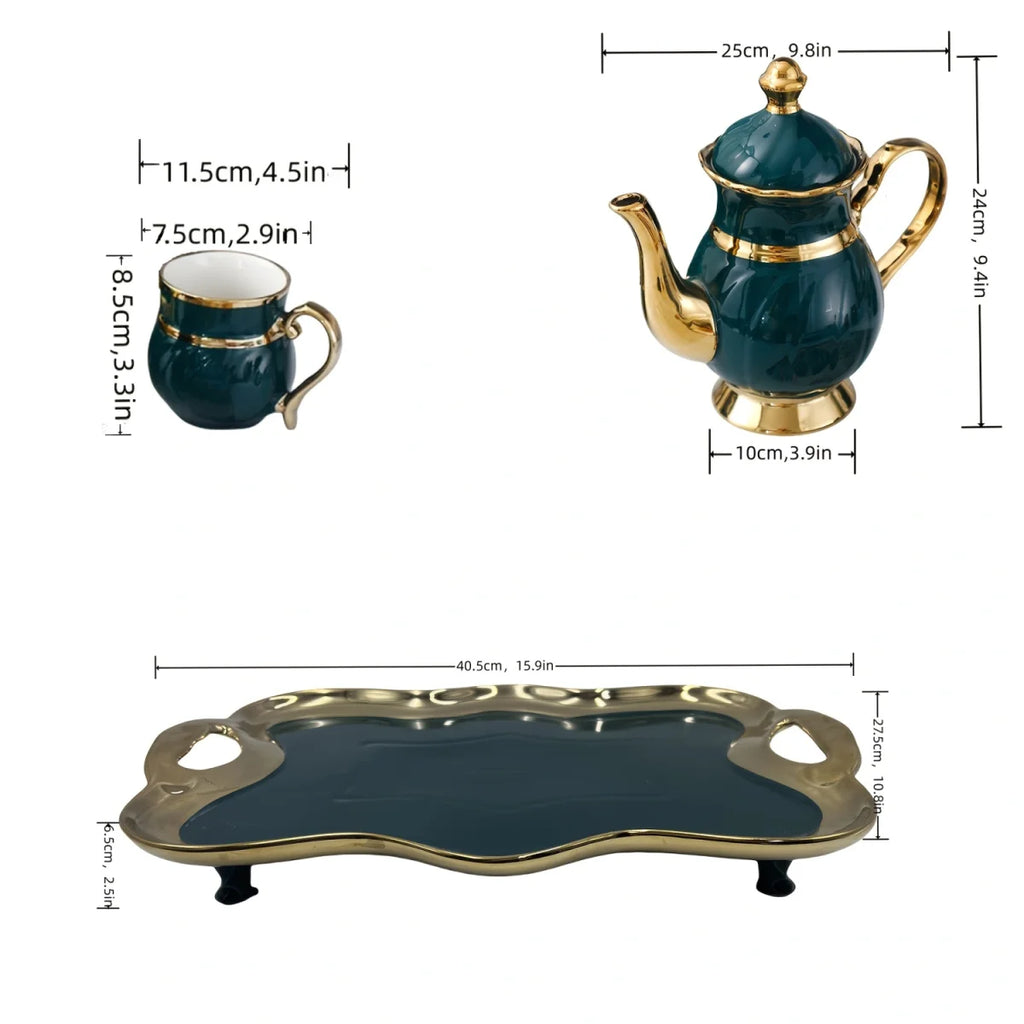 English Emerald Green & Gold Tea Cup Set (8pc/6pc)