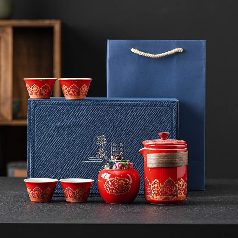 Portable Outdoor Tea Ceremony Set – 1 Pot & 4 Cups (Gift Box)