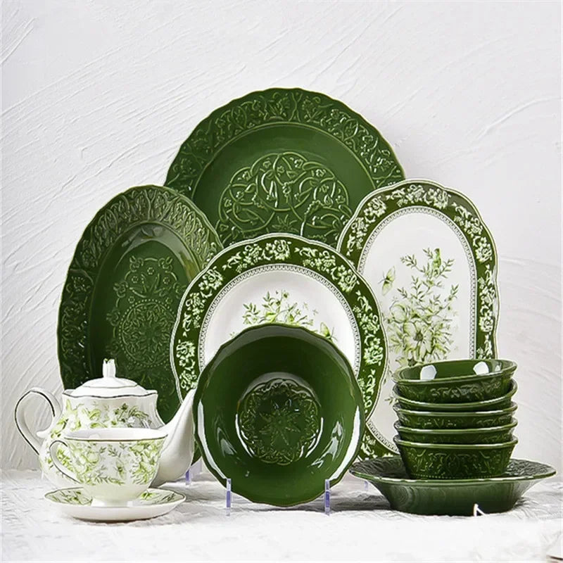Retro Ceramic Dinnerware Set – Fish & Vegetable Serving Plates