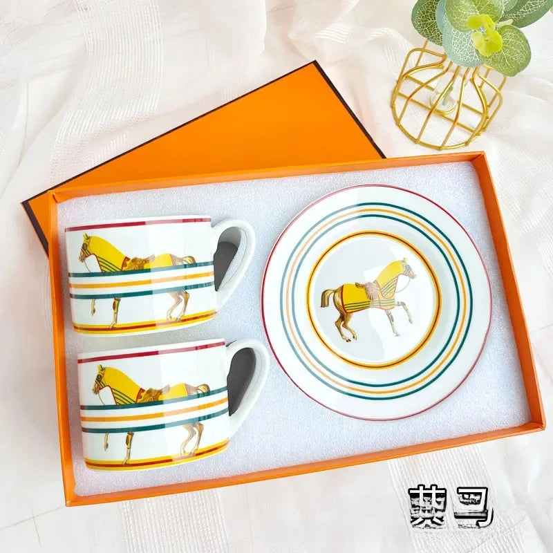 Fashionable European Style Red Tea & Coffee Set (2 Cups + 2 Plates) – Luxury Gift Box