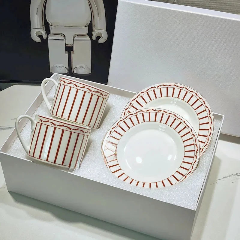 Fashionable European Style Red Tea & Coffee Set (2 Cups + 2 Plates) – Luxury Gift Box