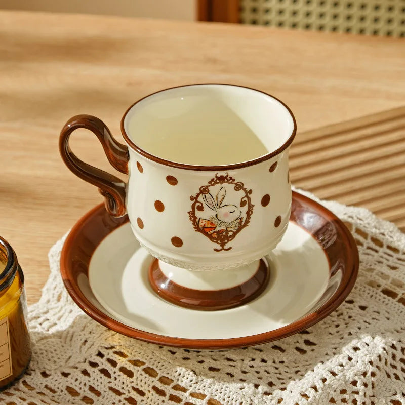 French Cute Rabbit Ceramic Mug & Plate Set