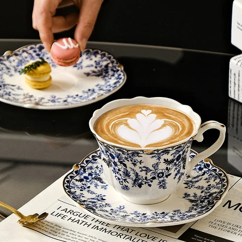 "English Vintage" Blue & White Porcelain Cup & Saucer Set