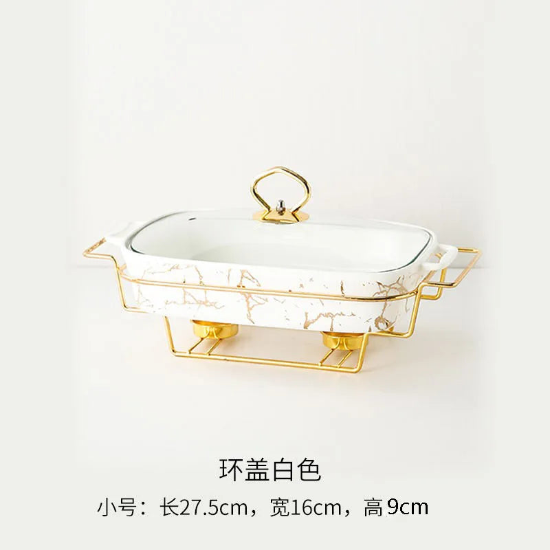 Rectangular Amphora Ceramic Casserole with Candle Warmer