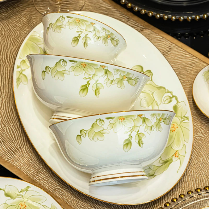 Luxury White & Green Dinnerware.