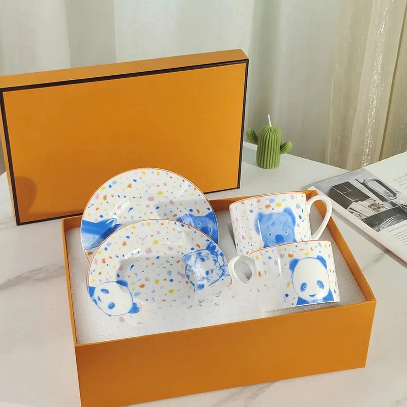 Fashionable European Style Red Tea & Coffee Set (2 Cups + 2 Plates) – Luxury Gift Box