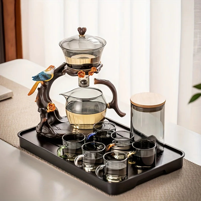 "Lucky Magpie" Semi-Auto Glass Tea Set (Full Set with Tray)