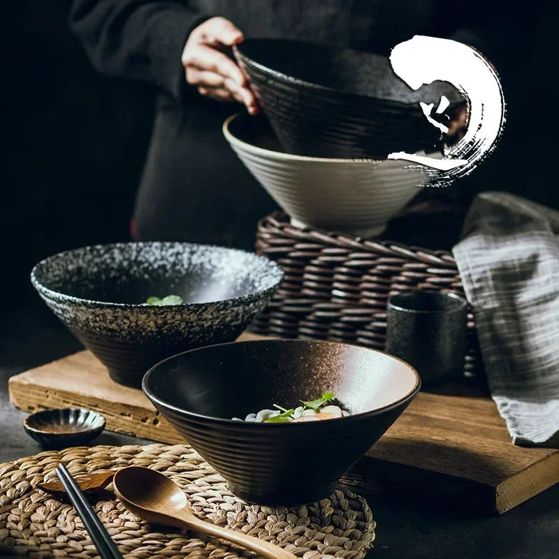 Japanese "Bamboo Hat" Ceramic Ramen Bowl – Creative Conical Noodle & Soup Bowl