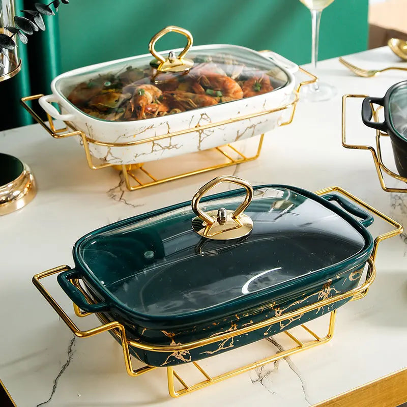 Rectangular Amphora Ceramic Casserole with Candle Warmer