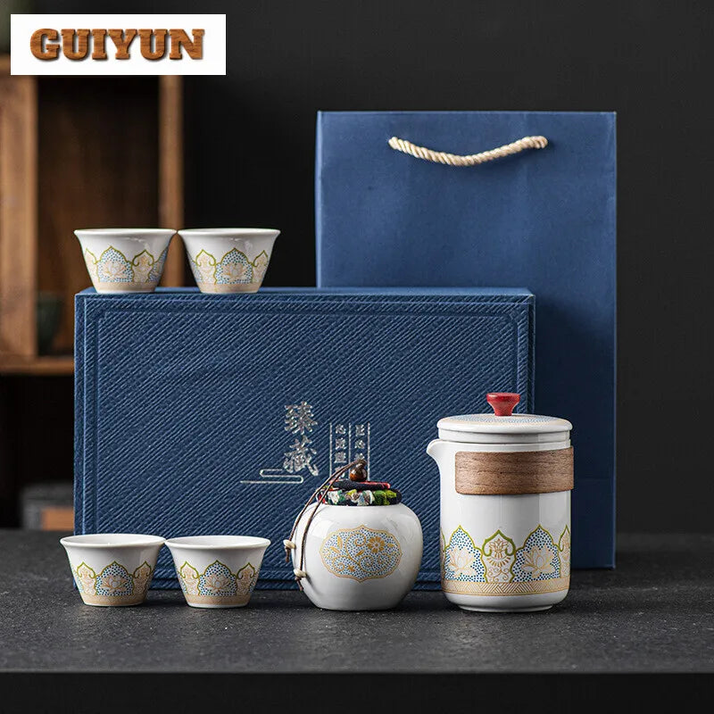 Portable Outdoor Tea Ceremony Set – 1 Pot & 4 Cups (Gift Box)