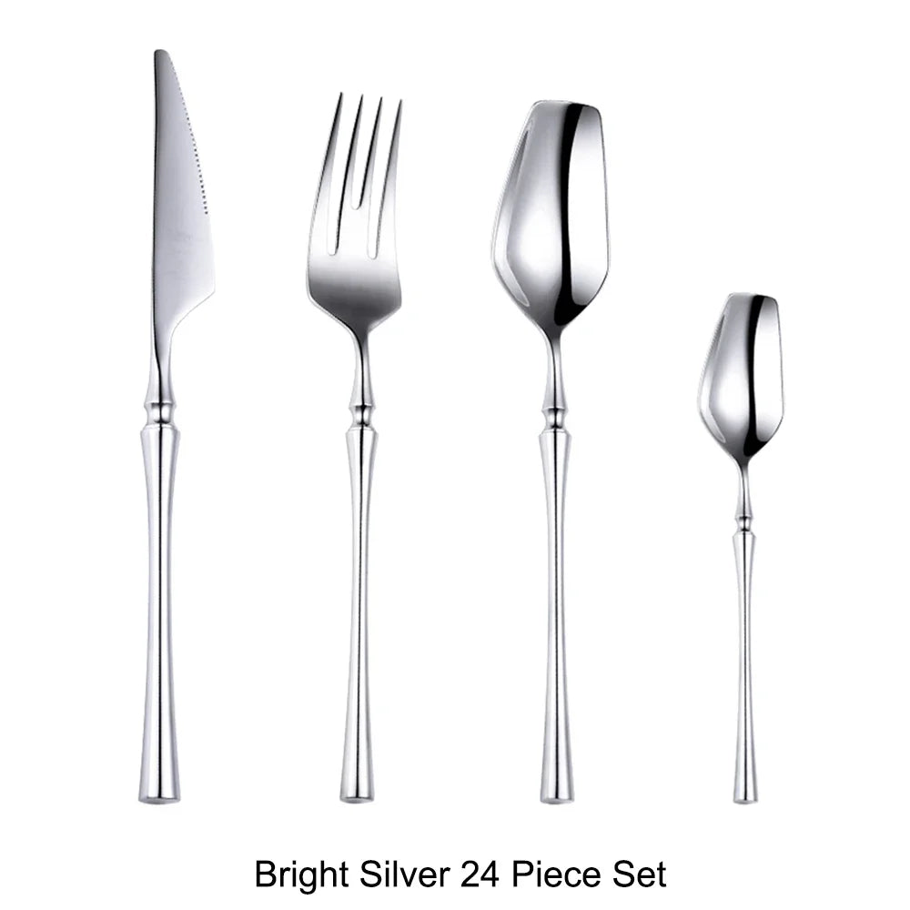 Modern Luxury Matte Black & Gold Flatware Set (24 Pieces) – Stainless Steel