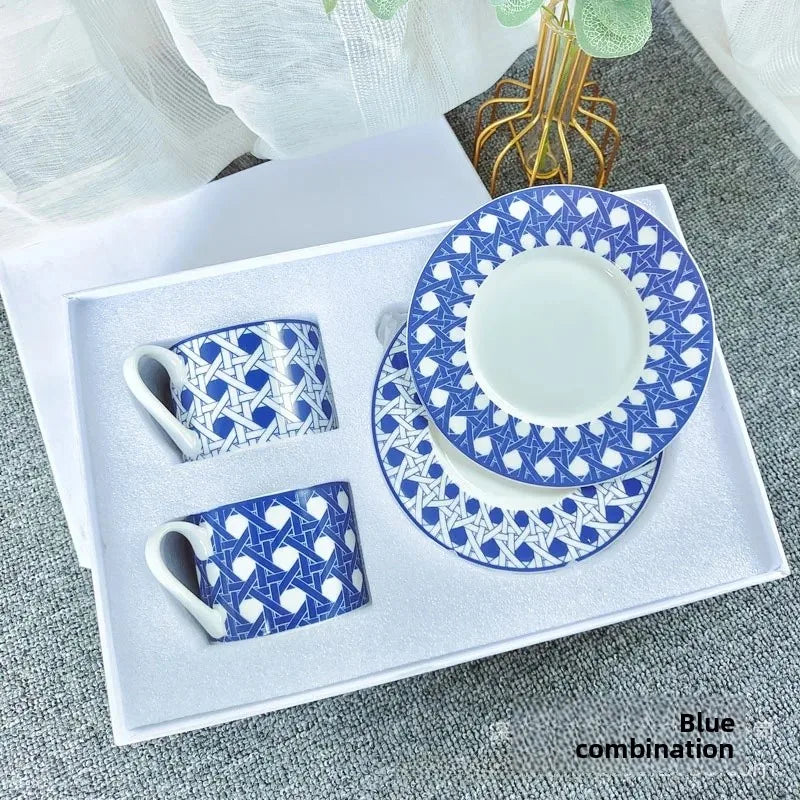 Fashionable European Style Red Tea & Coffee Set (2 Cups + 2 Plates) – Luxury Gift Box