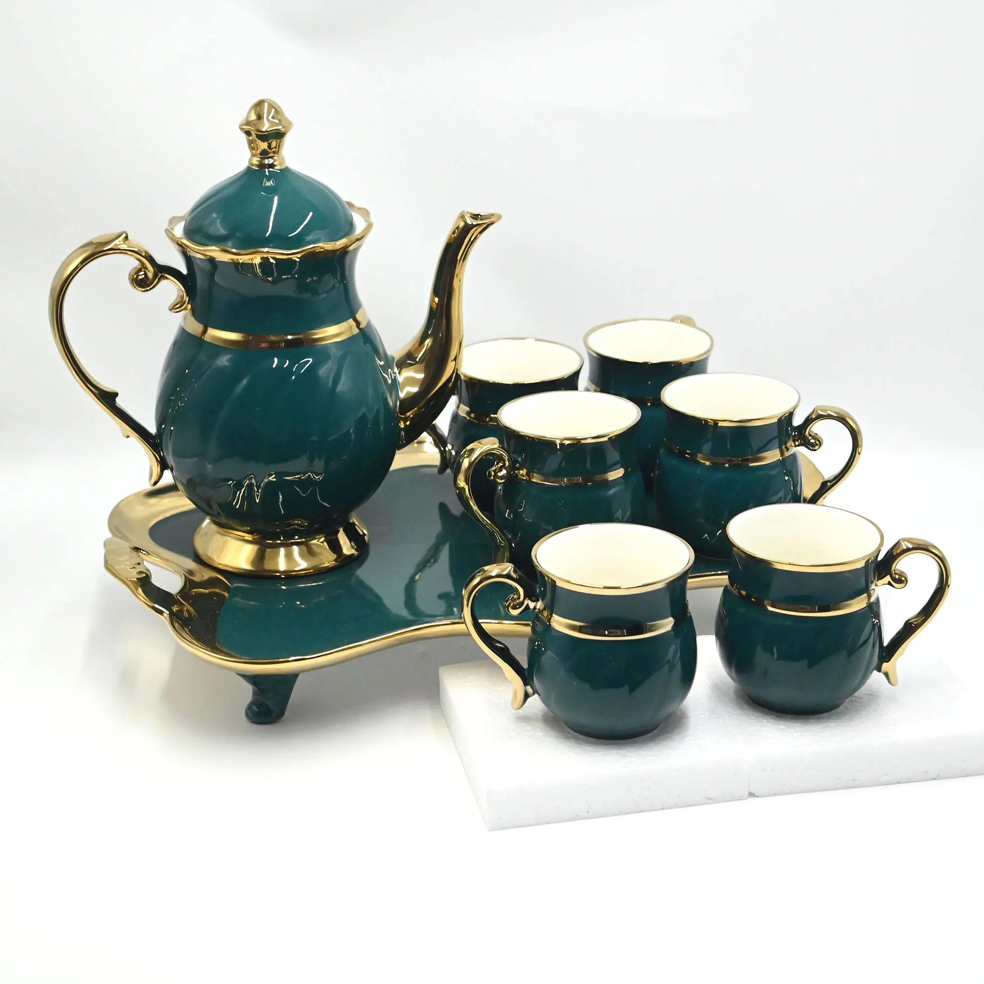 English Emerald Green & Gold Tea Cup Set (8pc/6pc)