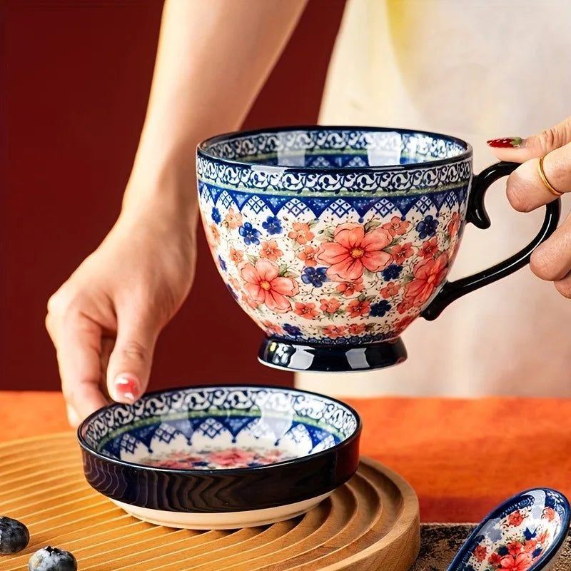 3-Piece Polish Pottery Mug Set with Lids (Gift Box)