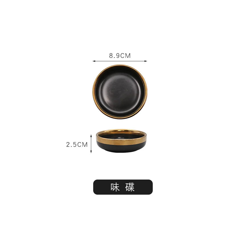 Modern Luxury Matte Black Dinner Set with Gold Rim (12 Pieces)