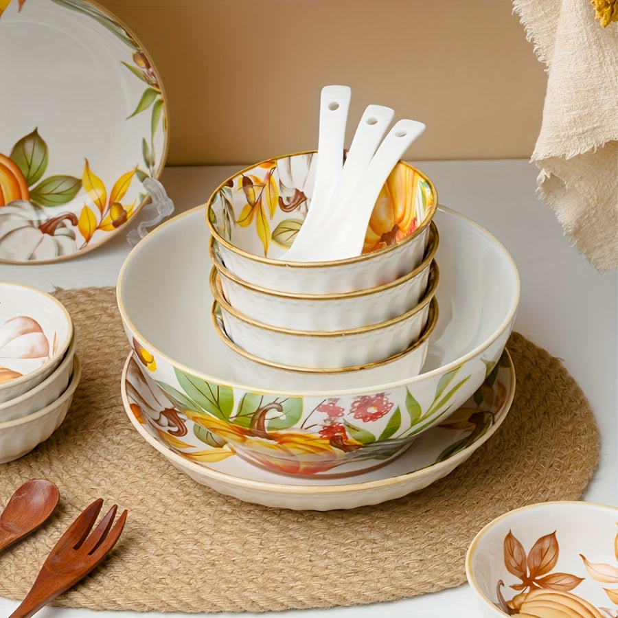 Ceramic Pumpkin Serving Set with Spoons (4 Pieces)