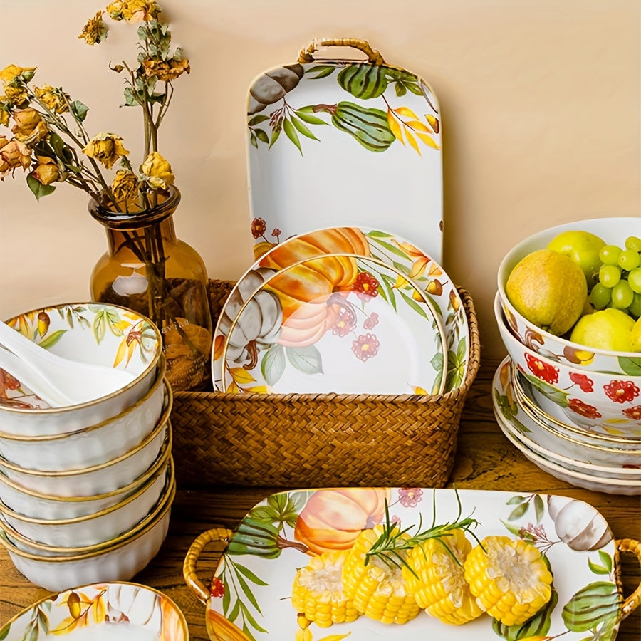 Ceramic Pumpkin Serving Set with Spoons (4 Pieces)